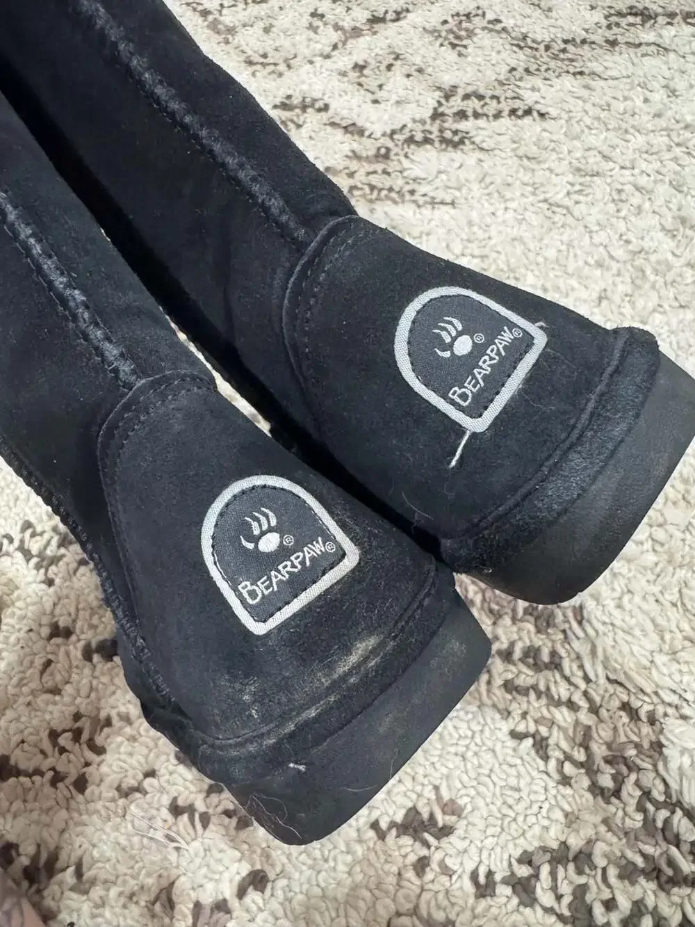 Bearpaw Emma Tall Black Sheepskin Suede Winter Boots Women’s Size 7